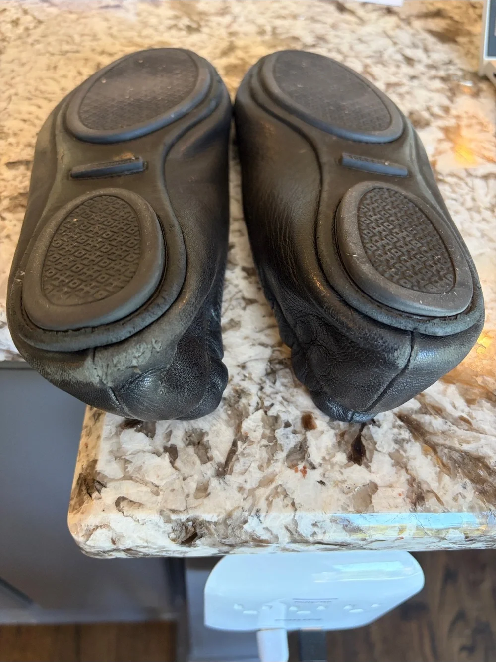 Tory Burch Black Leather Logo Ballet Flats